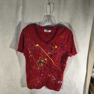 Women's Size M Red T-Shirt With Unique Street Wear Art Timothy Designs